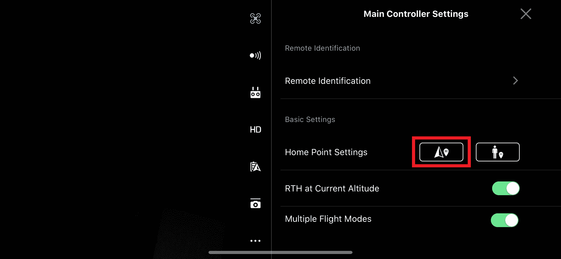Home point instellen dji-app instellingen