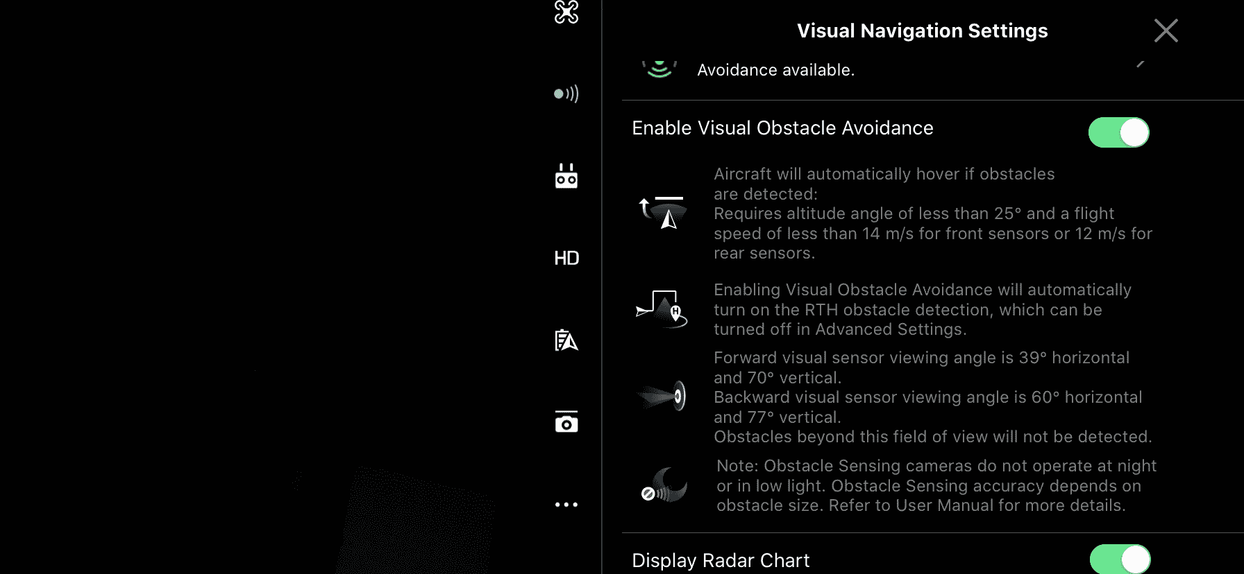 obstacle avoidance instellingen DJI app