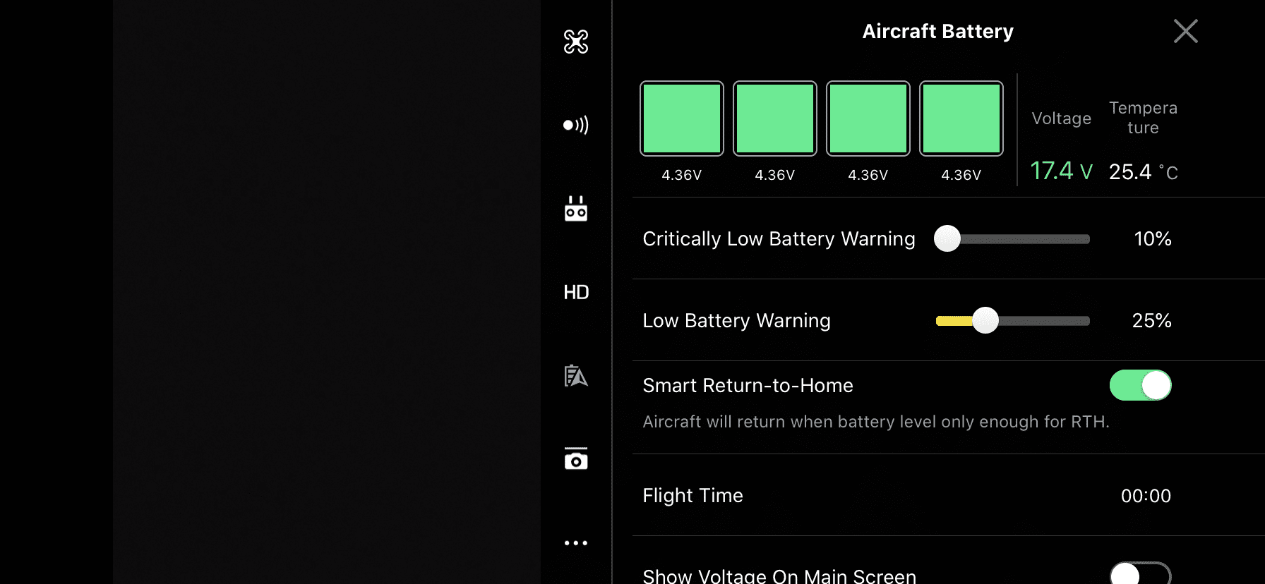 DJI GO 4 app instellingen batterij 