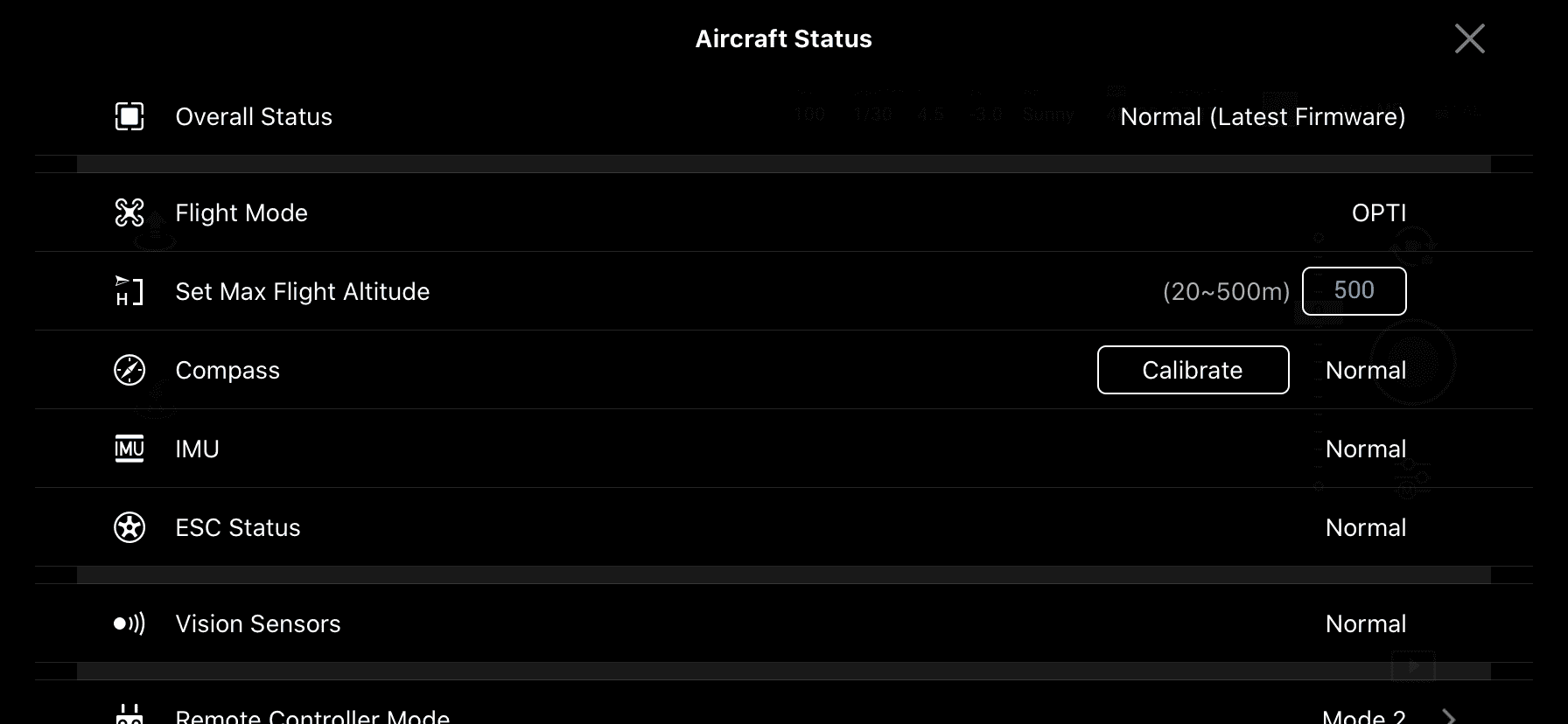 in de DJI-app kun je de status van je drone vinden DJI GO 4 app menu instellingen status drone