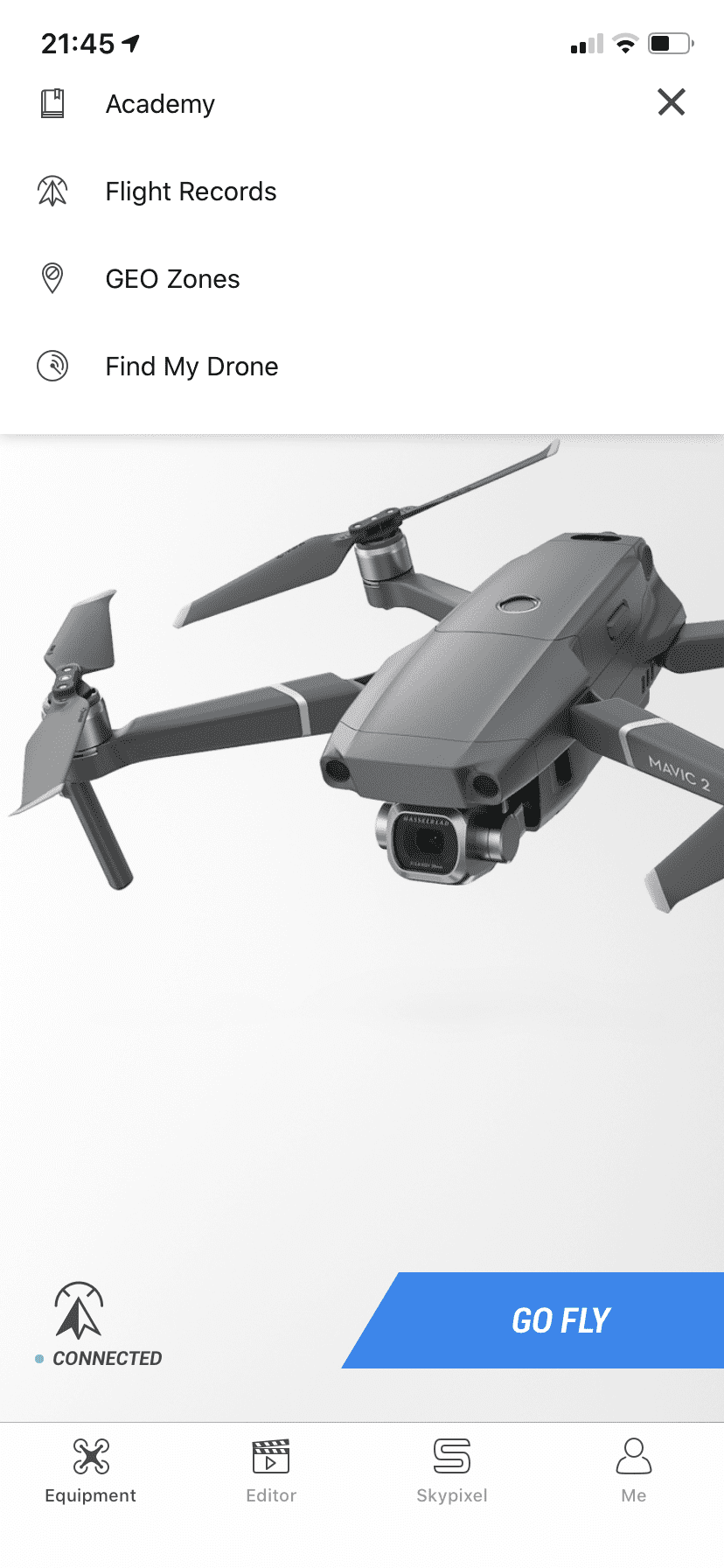 de DJI-apps beschikken over velen functies DJI GO 4 app hoofdmenu