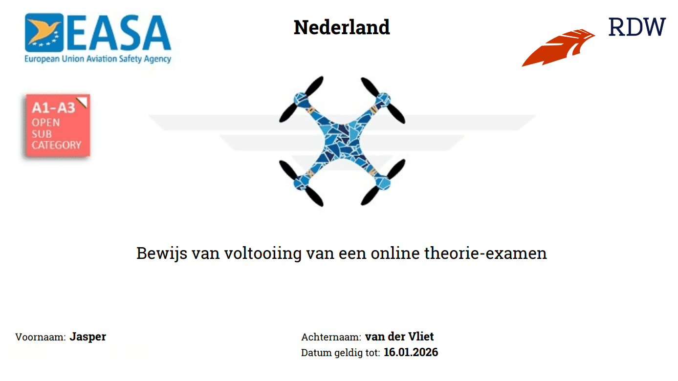 drone certificaat open categorie A1 A3 drone-certificaat open categorie A1/A3