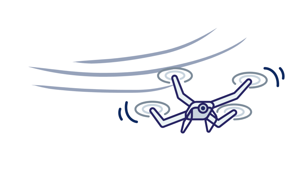 drone vliegt met wind en trilt